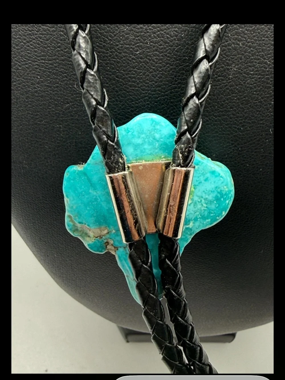 M/W Turquoise Stone Bolo Tie with Black Braided Cord